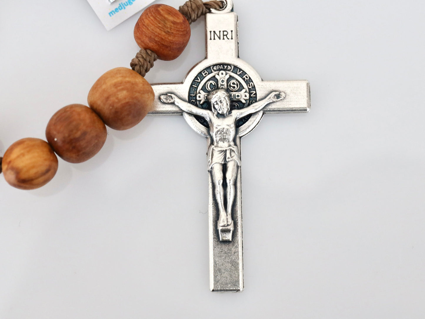 Wooden rosary, handmade olive wood rosary beads, blue Miraculous Medal rosary, wooden rosary with St Benedict cross, blue Virgin Mary medal