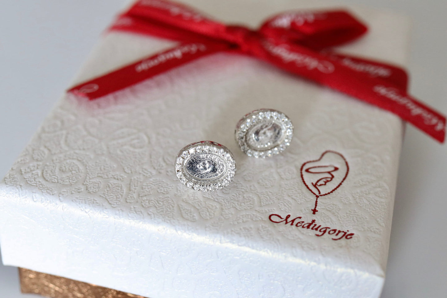 Virgin Mary miniature earrings, sterling silver 925 miniature earrings, Queen of Peace earrings, Medjugorje earrings, Our Lady earrings,