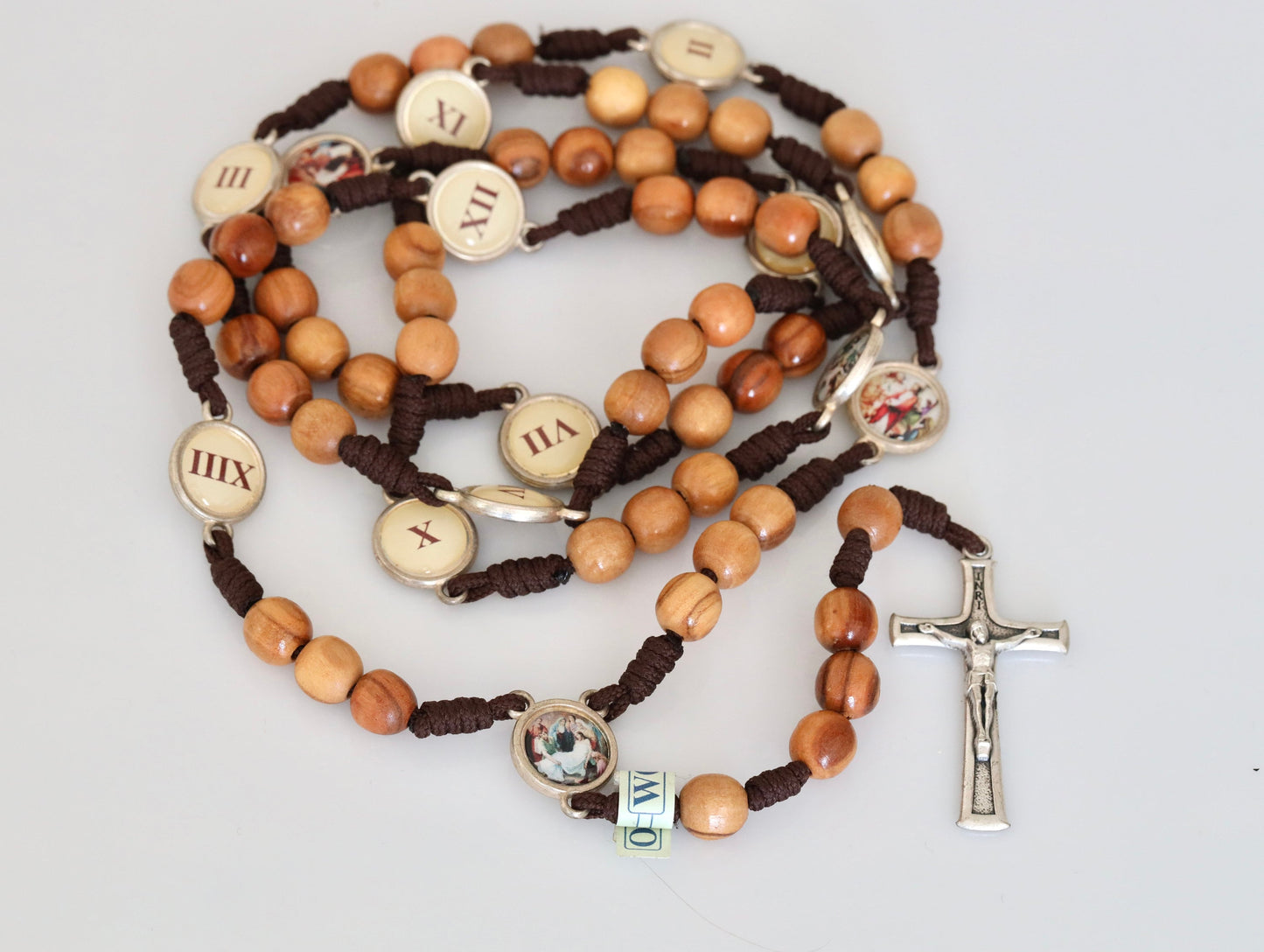Estaciones de rosario cruz, rosario de madera, madera de olivo, rosario hecho a mano, rosario de 14 estaciones, rosario de pascua, rosario católico, rosario de Medjugorje