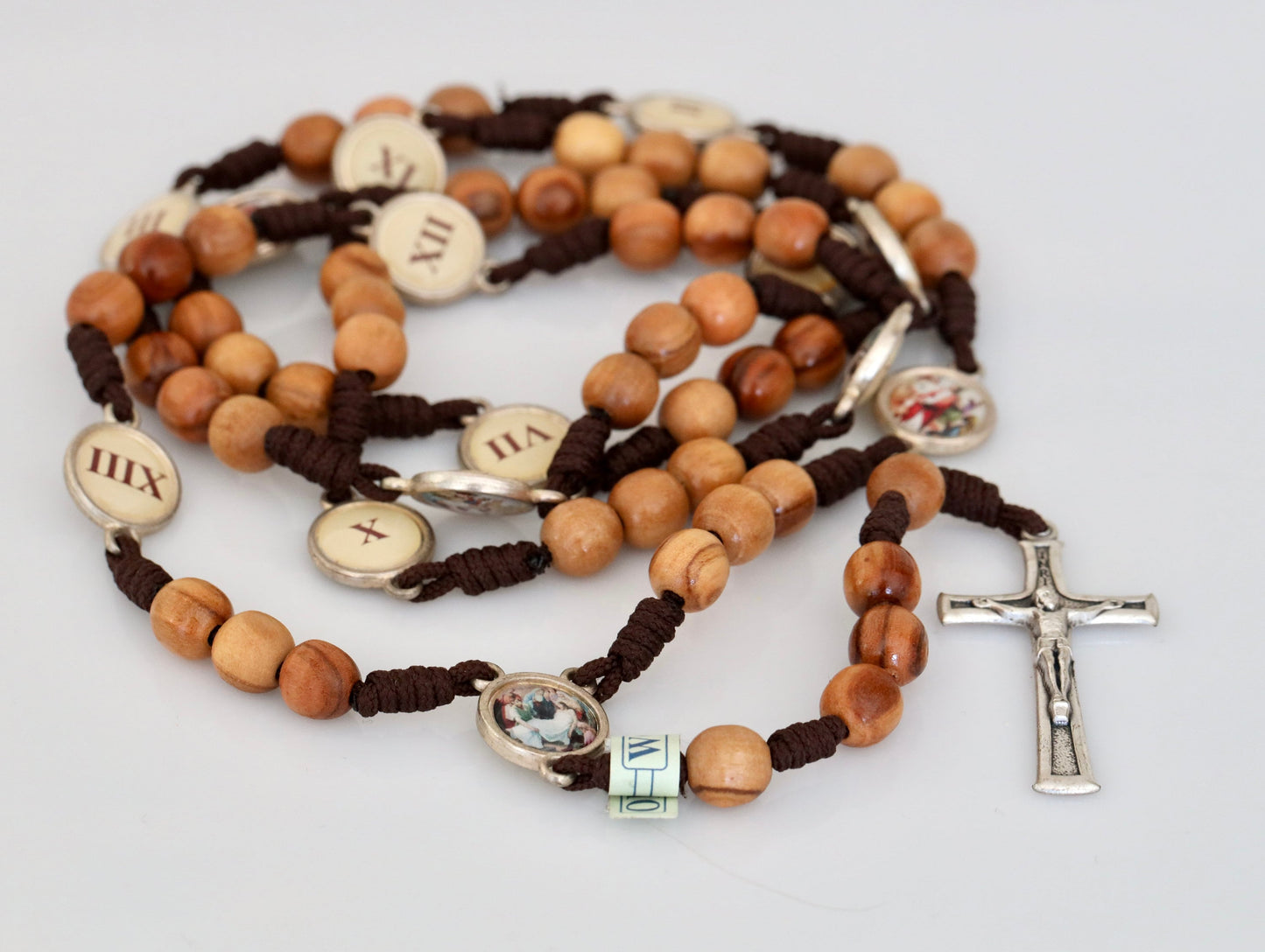 Estaciones de rosario cruz, rosario de madera, madera de olivo, rosario hecho a mano, rosario de 14 estaciones, rosario de pascua, rosario católico, rosario de Medjugorje