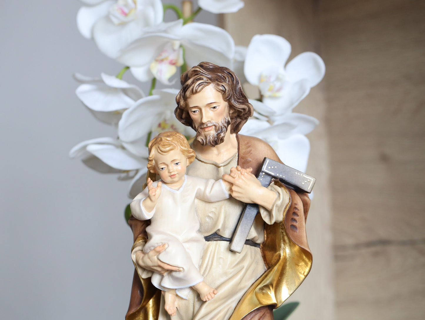 Estatua de madera de San José, estatua hecha a mano de San José con el Niño Jesús, estatua de San José trabajador de 15 pulgadas, Val Gardena San José