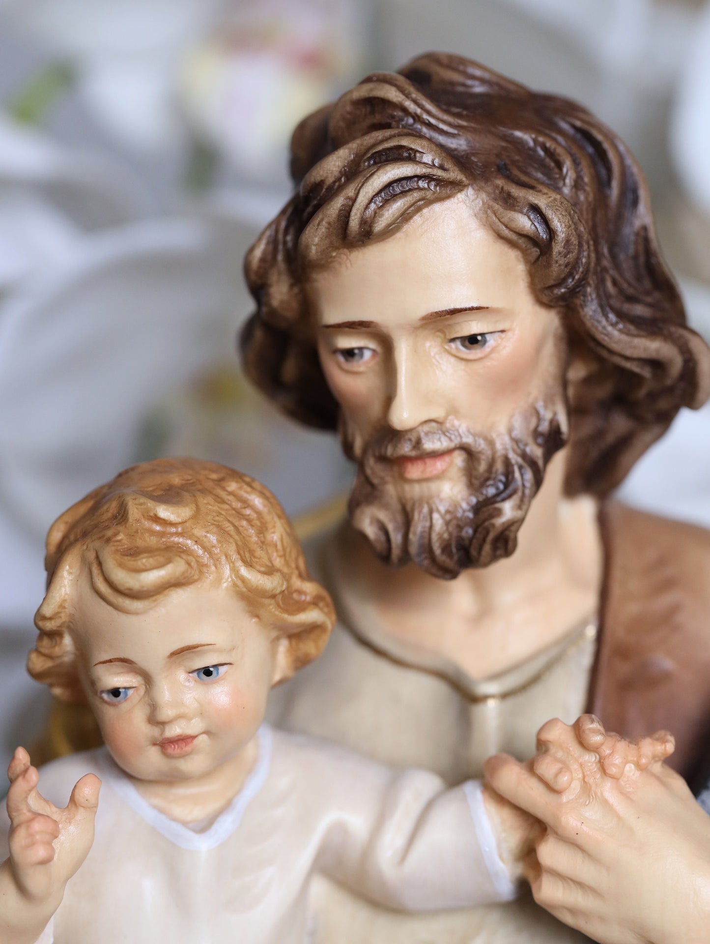 Estatua de madera de San José, estatua hecha a mano de San José con el Niño Jesús, estatua de San José trabajador de 15 pulgadas, Val Gardena San José