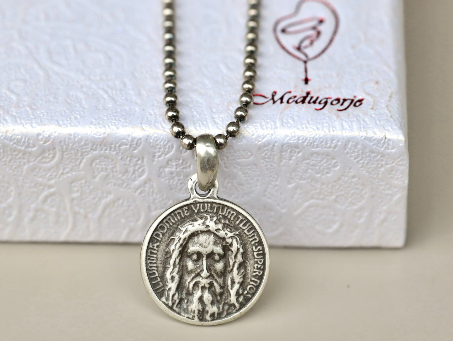 Heiliges Antlitz-Medaille, Allerheiligstes Antlitz Jesu-Medaille, Sterlingsilber 925 Heiliges Antlitz, Vera-Icona-Medaille, Turiner Grabtuch-Medaille, Sindone-Medaille