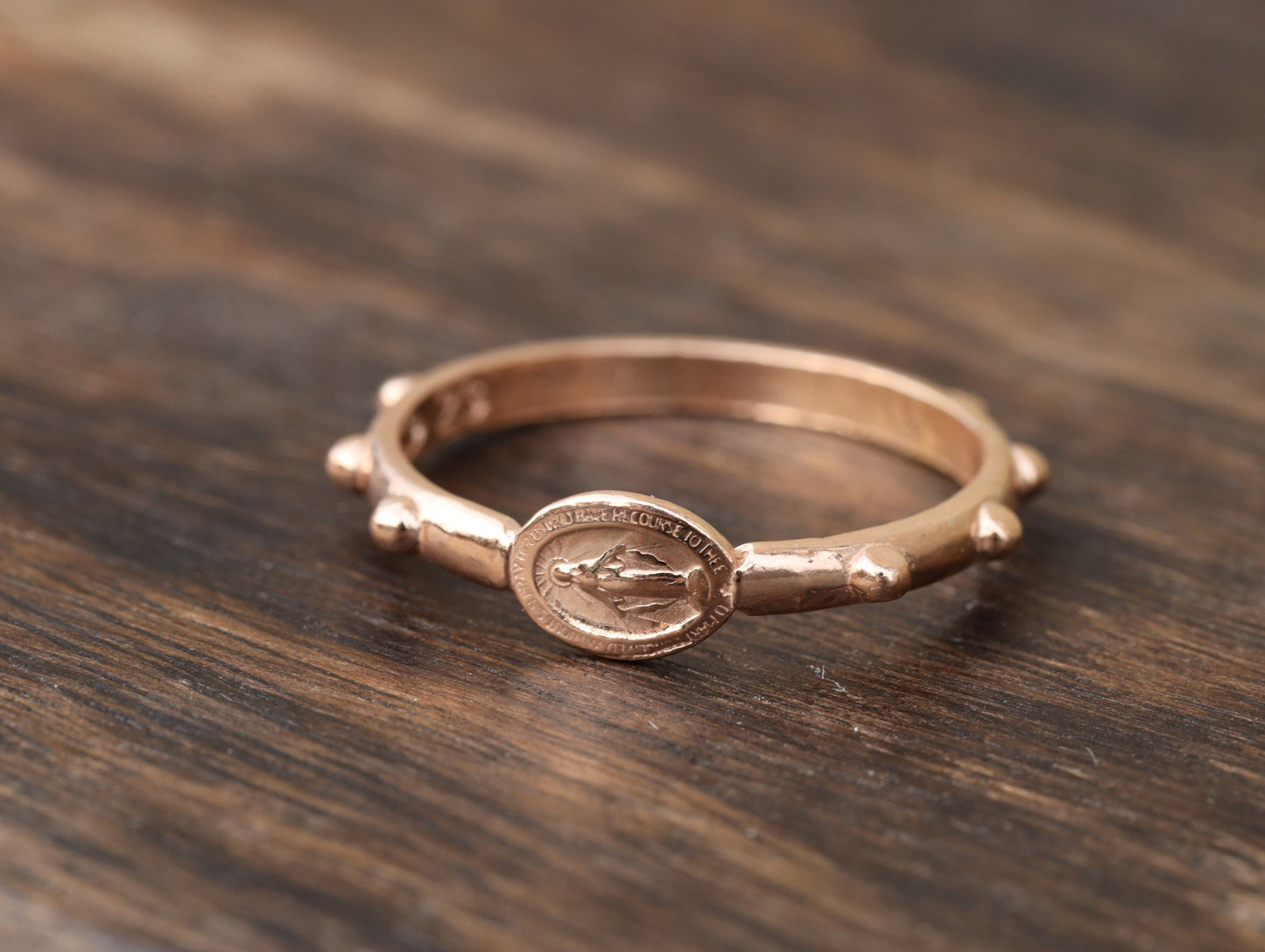 Anillo de rosario de la Medalla Milagrosa, anillo de rosario chapado en oro rojo de plata de ley, anillo de rosario de Nuestra Señora, cuentas de oración católica, anillo de rosario en miniatura