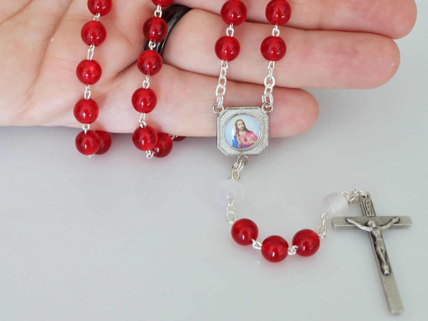 Holy blood of Jesus rosary beads, Most Holy blood rosary, Jesus blood rosary,Rosary with red acrylic beads, devotional catholic rosary beads