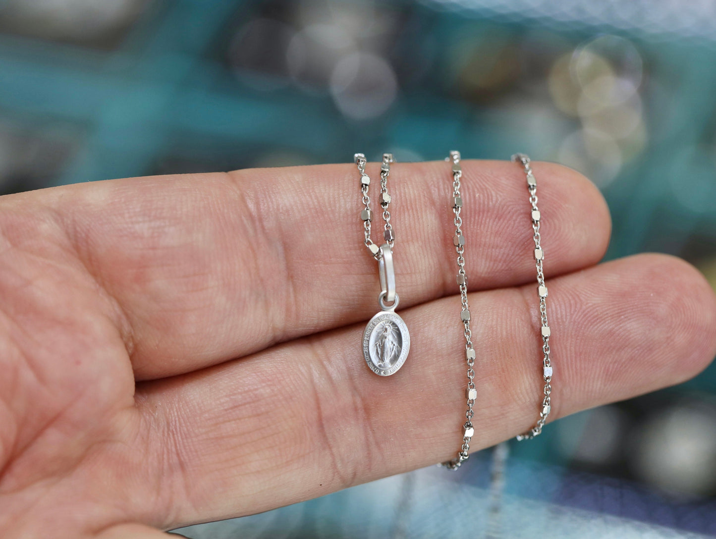 Miniature Miraculous Medal, Miraculous Medal for young girls, Our Lady of Grace pendant necklace, sterling silver Miraculous Medal for kids