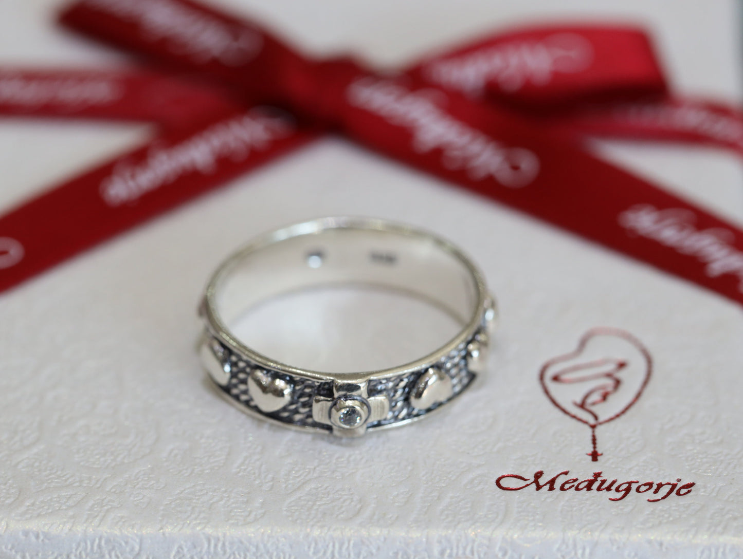 Anillo rosario, rosario de plata de ley, rosario, anillo con cruz, anillo rosario de mujer, anillo rosario vintage, anillo rosario con corazones