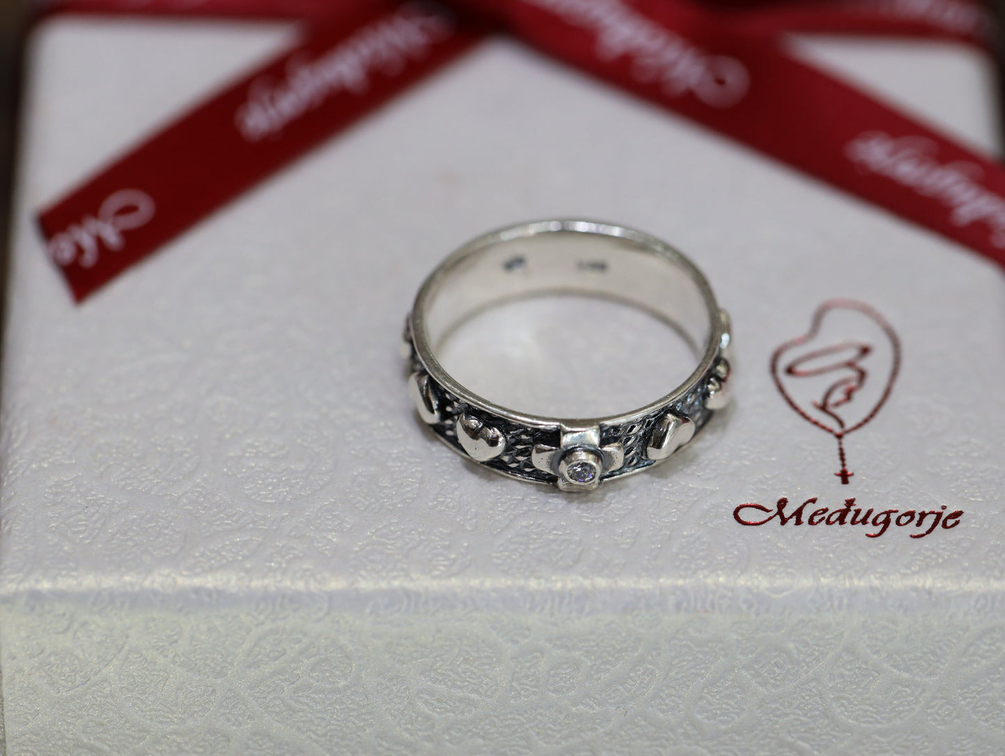 Anillo rosario, rosario de plata de ley, rosario, anillo con cruz, anillo rosario de mujer, anillo rosario vintage, anillo rosario con corazones