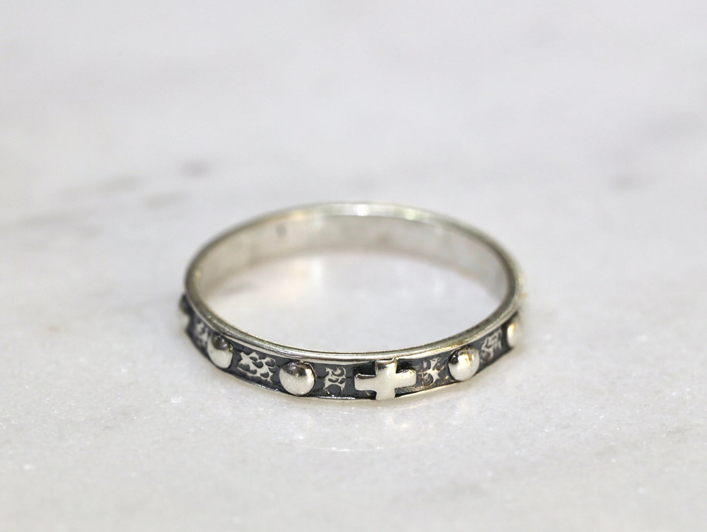 Anillo rosario, rosario de plata de primera ley, anillo con cruz, anillo de rosario católico, rosario vintage, cuentas de rosario antiguas, rosario de regalo para hombre