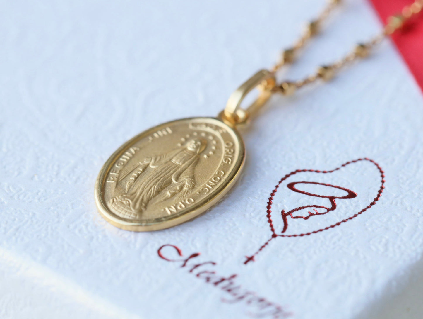 Collar de medalla milagrosa de plata de ley chapada en oro de 18 kt, colgante de plata de Nuestra Señora de Gracia relleno de oro, Medalla Milagrosa de Medjugorje