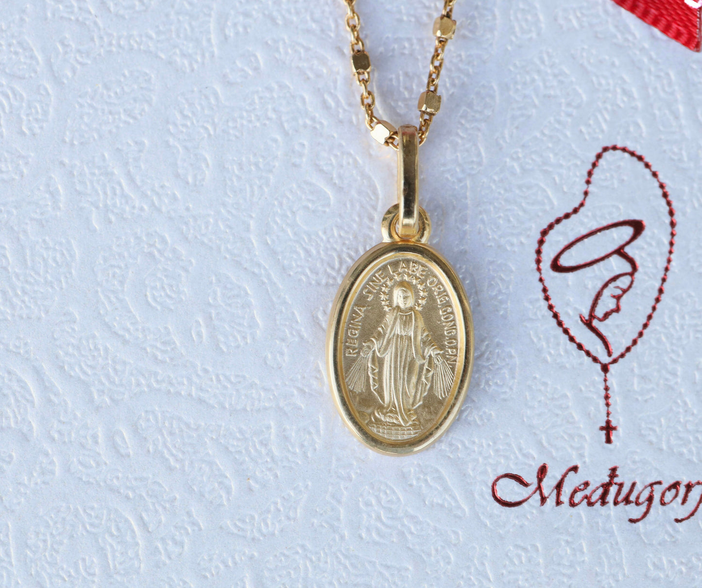 Medalla Milagrosa, plata de ley 925, baño oro 18k, medalla ovalada, medalla miniatura, talla diamante, medalla para católica, Nuestra Señora de Gracia,