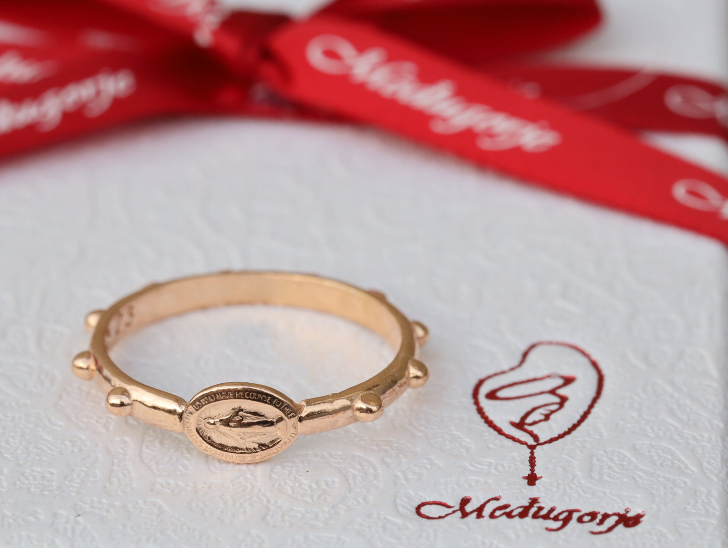 Anillo de rosario de la Medalla Milagrosa, anillo de rosario chapado en oro rojo de plata de ley, anillo de rosario de Nuestra Señora, cuentas de oración católica, anillo de rosario en miniatura