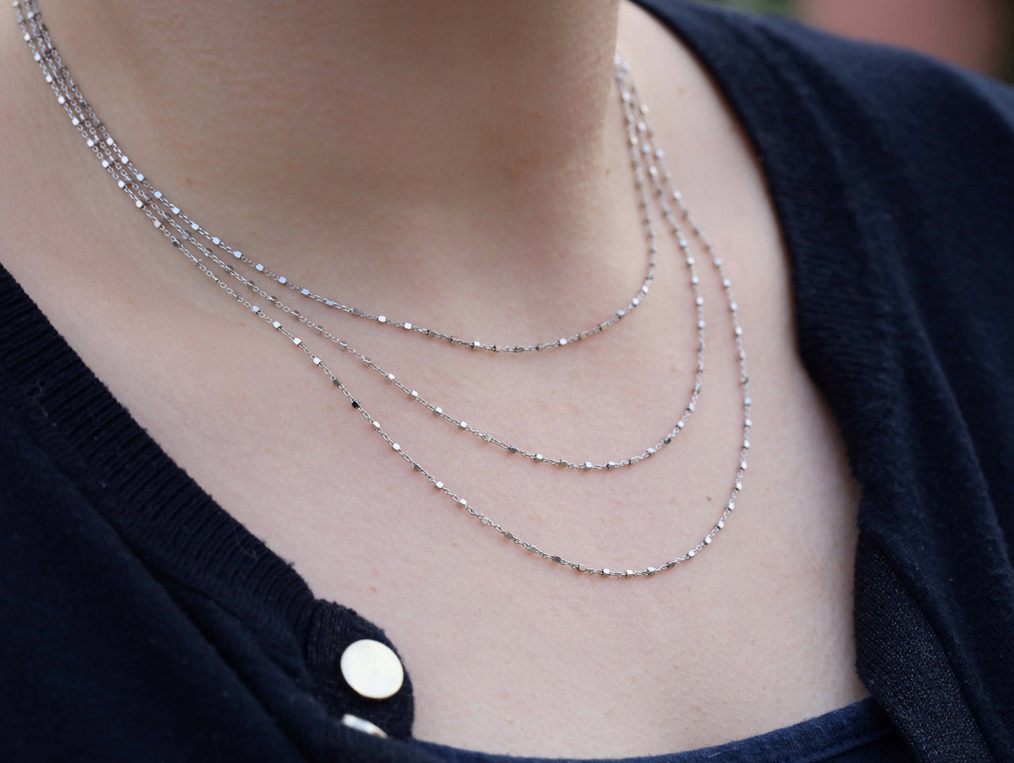Cadena de plata de ley, collar de cadena con corte de diamante, iglesia rosario, cadena para mujer, cadena con cubos de caja, 16 pulgadas, 18 pulgadas, 19,5 pulgadas