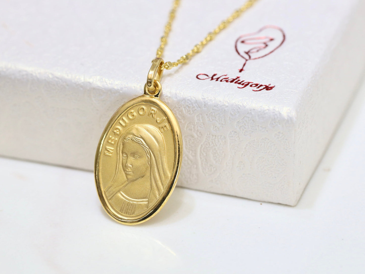 Large Queen of Peace pendant, Queen of Peace necklace, 18 k gold plated , Virgin Mary necklace, sterling silver 925, pendant for women
