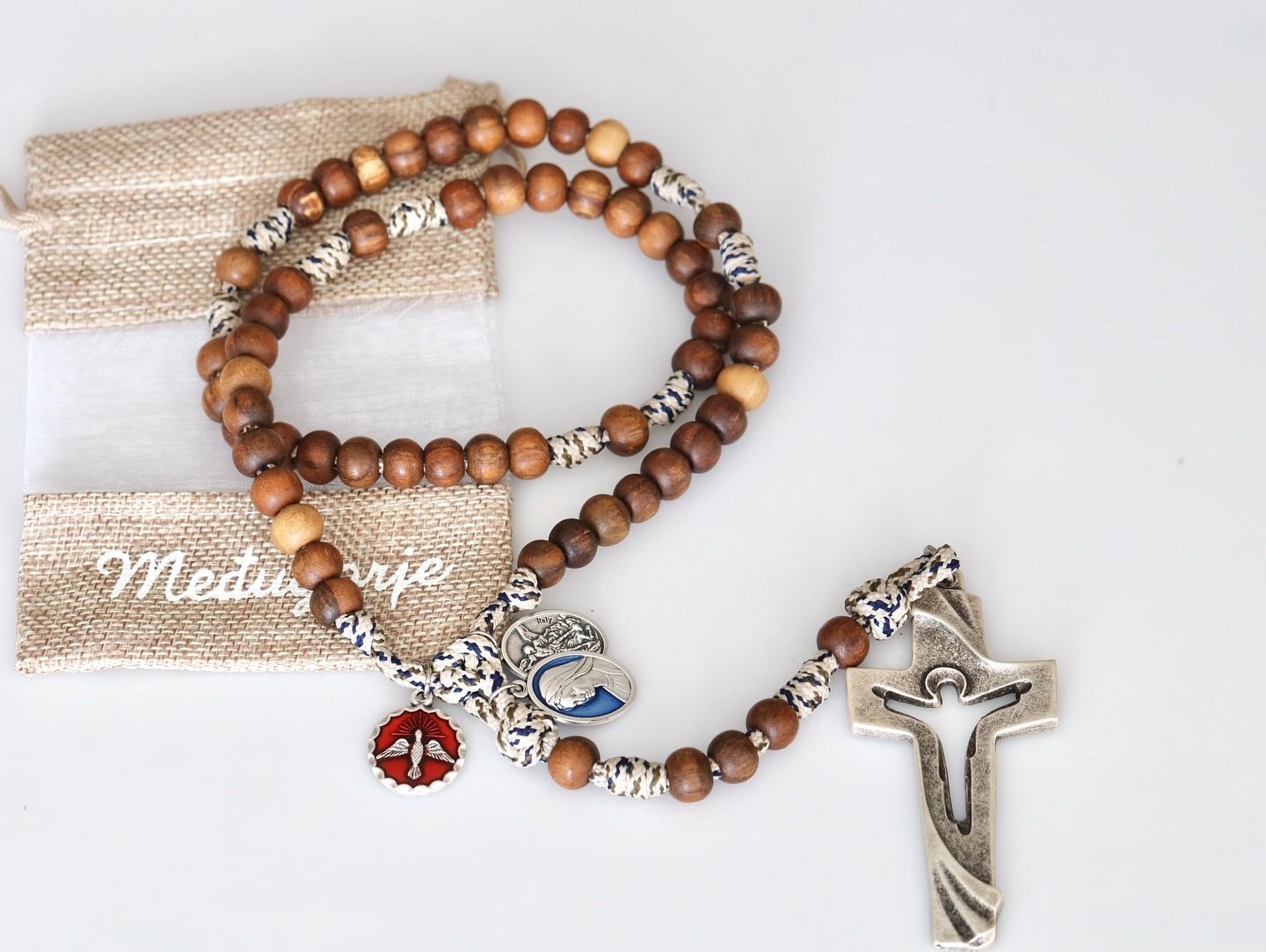 Wooden rosary, paracord rosary, handmade rosary, rosary for man, Risen Christ cross. Holy Spirit, Divine Mercy , Our Lady, Saint Michael