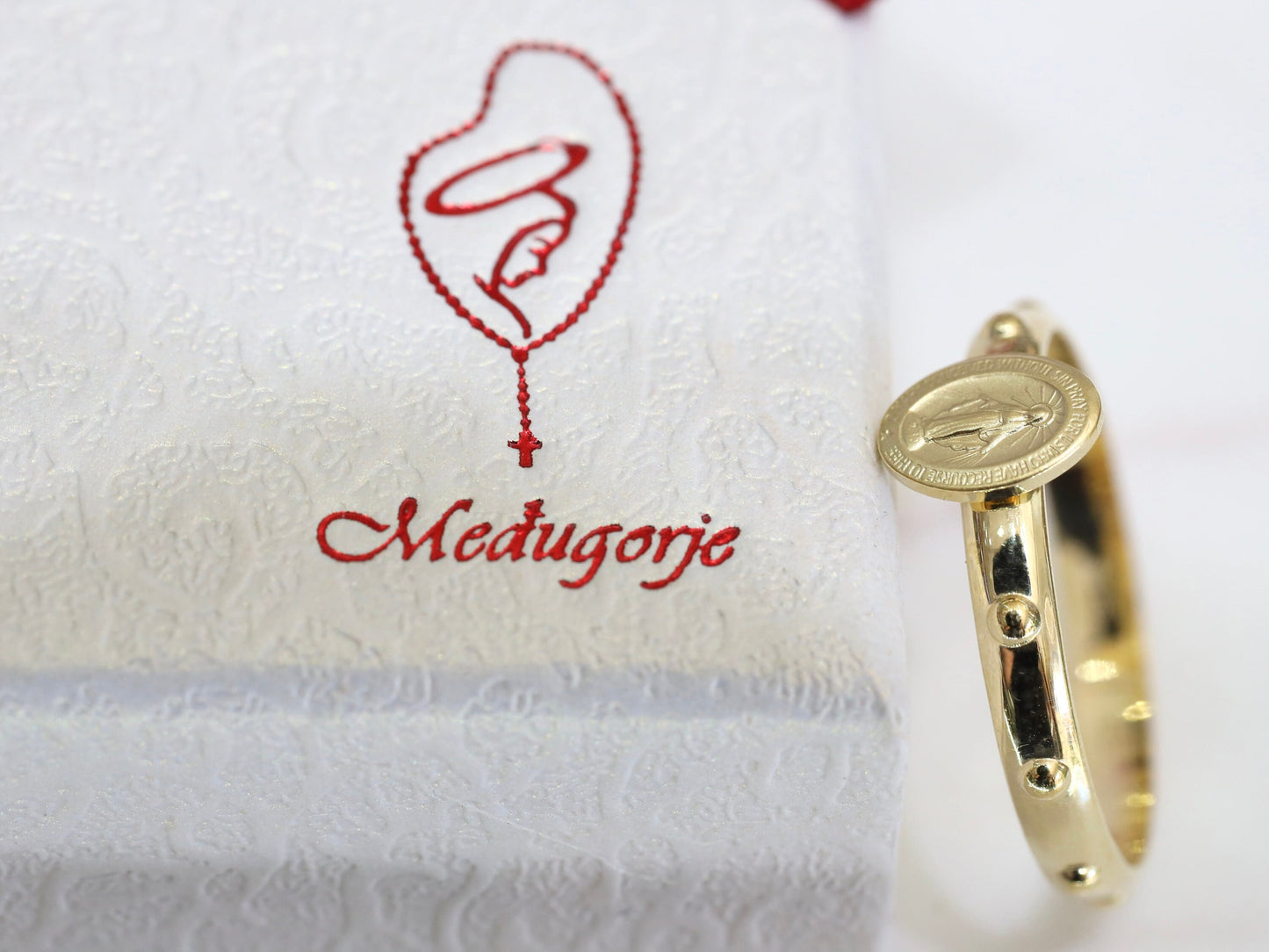 Anillo medalla milagrosa, anillo rosario, anillo plata de ley 925 bañado en oro de 18 k, anillo rosario Nuestra Señora, anillo Virgen María, anillo minimalista delicado