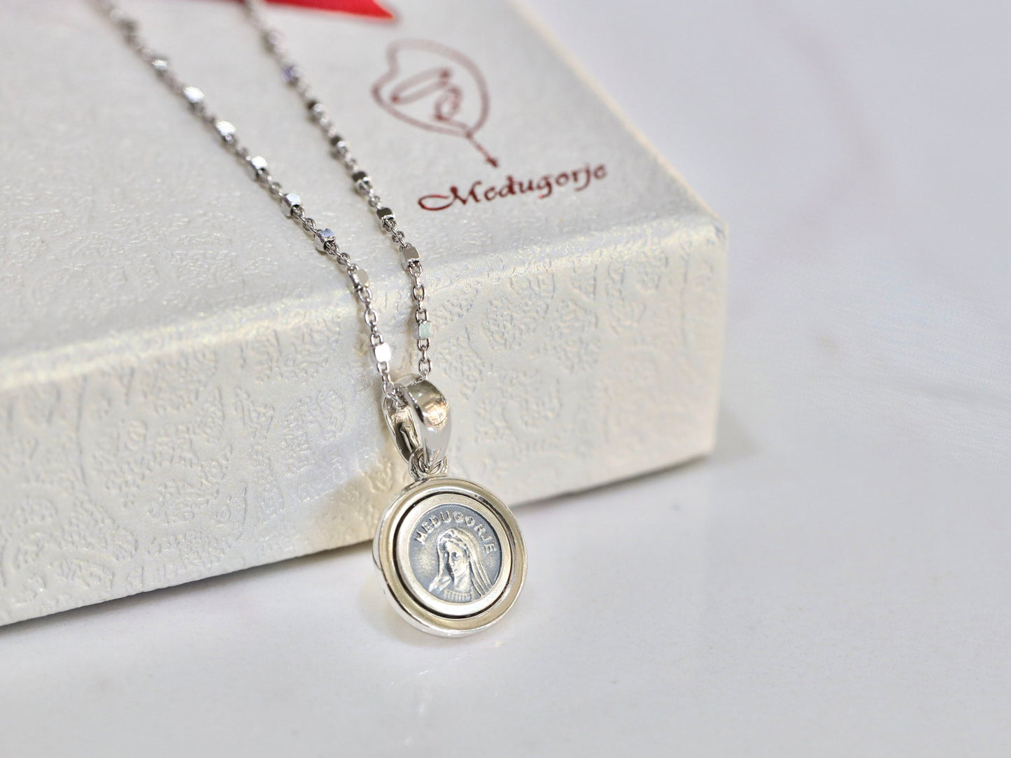 Miniature Medjugorje medal,Queen of Peace minimalist medal, sterling silver 925 Our Lady pendant, Virgin Mary dainty necklace pendant