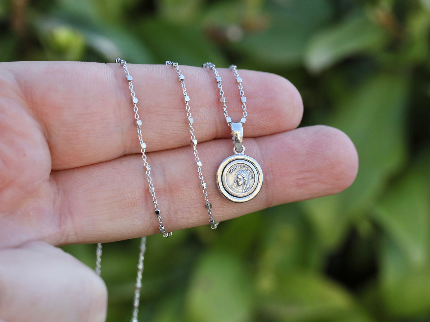 Miniature Medjugorje medal,Queen of Peace minimalist medal, sterling silver 925 Our Lady pendant, Virgin Mary dainty necklace pendant