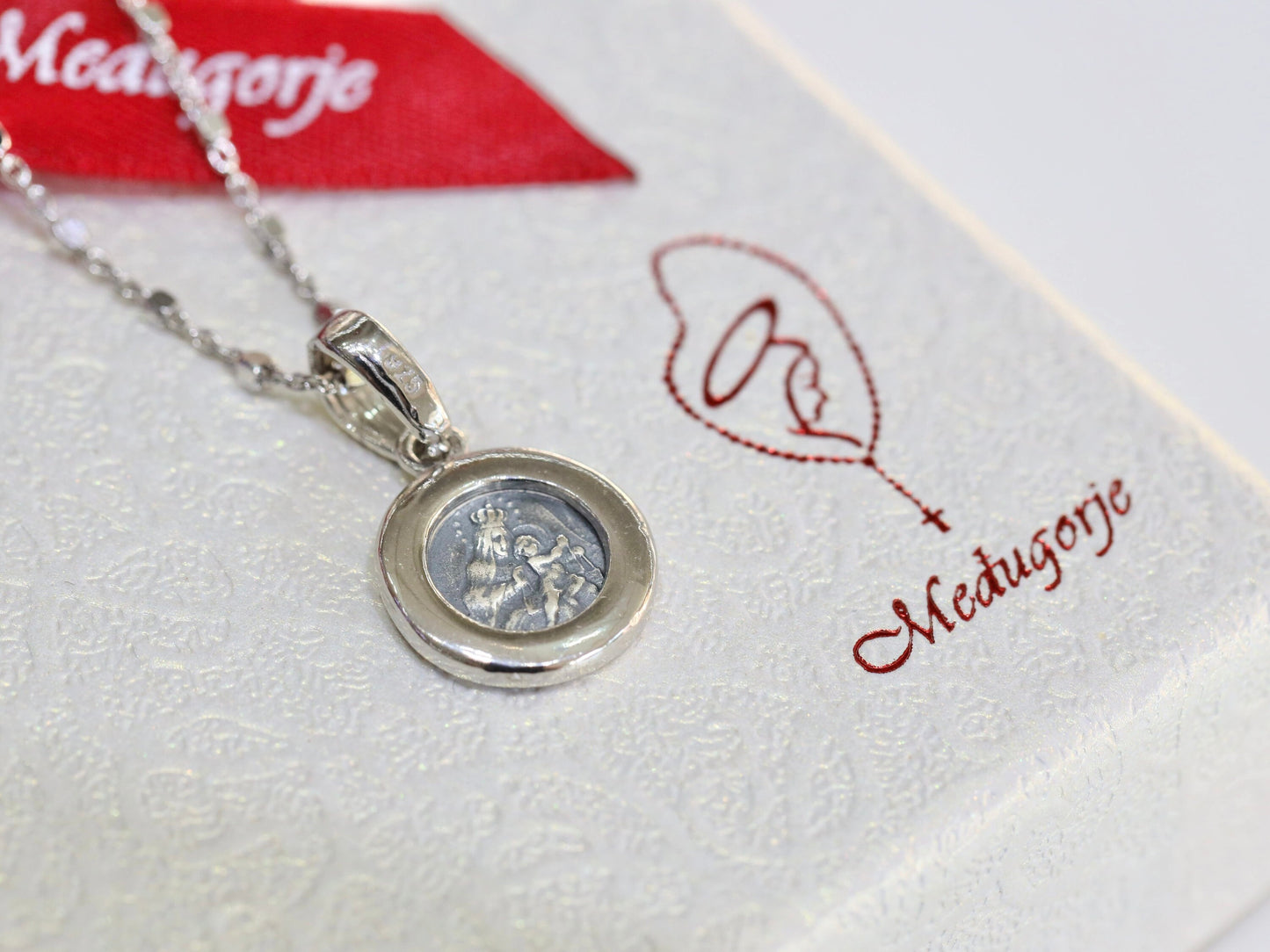 Miniatur-Skapulier-Medaille, Herz-Jesu-Medaille, Medaille Unserer Lieben Frau vom Karmel, braunes Skapulier, Skapulier-Halskette, Silber 925 Skapulier-Anhänger