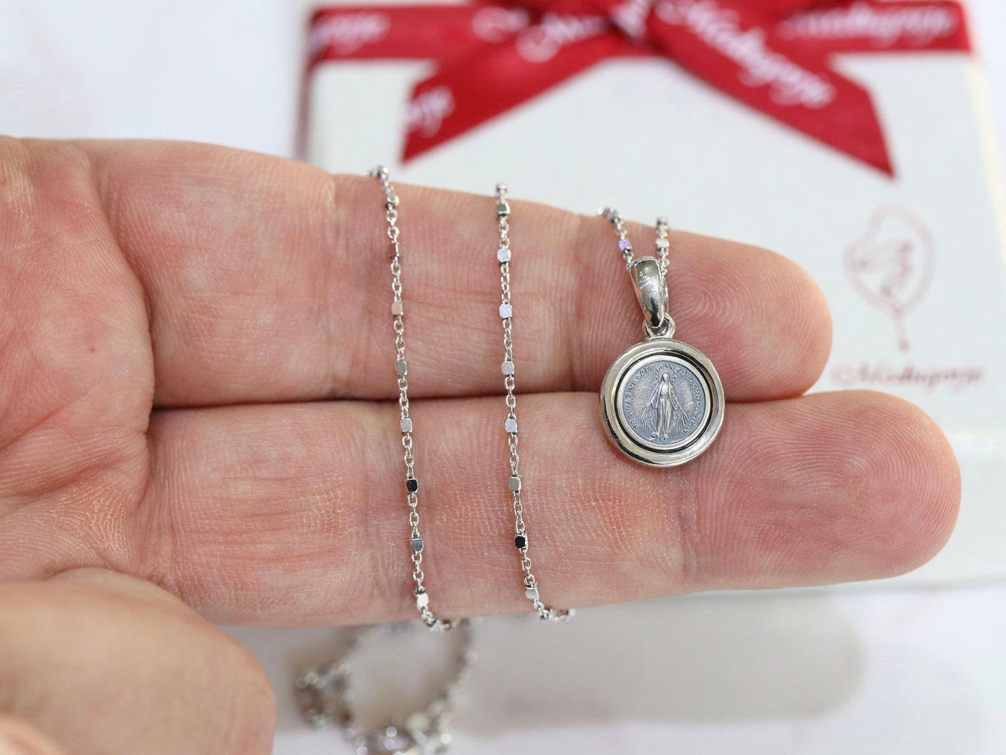 Medalla Milagrosa, Colgante Virgen María en miniatura, Colgante Nuestra Señora para adolescente, Regalo para hija, plata de ley 925, colgante en miniatura