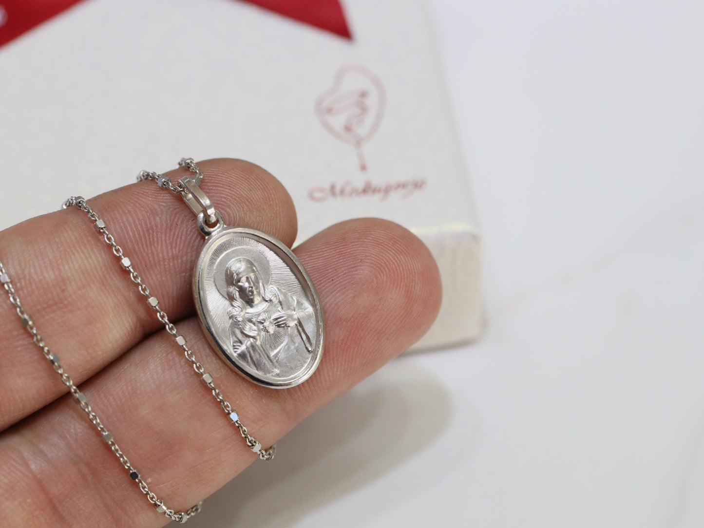 Medalla Sagrado Corazón de Jesús, medalla plata de ley 925, colgante Jesucristo, medalla preciosa de Jesucristo, medalla de Jesús 18 mm
