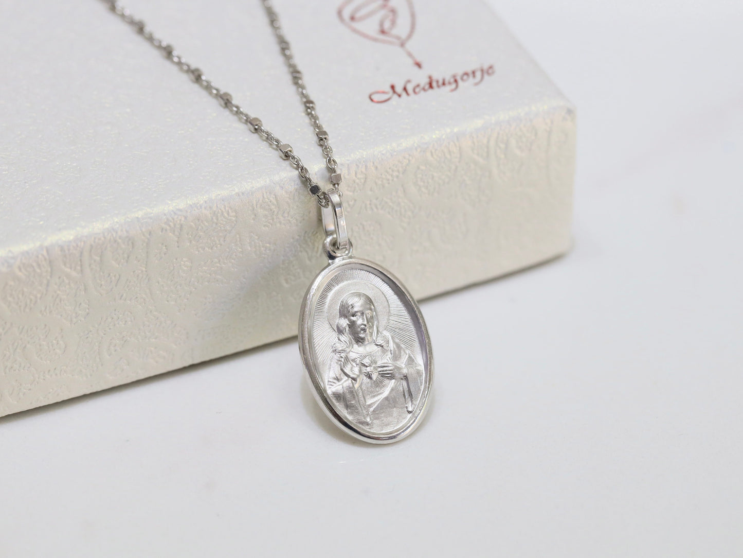 Medalla Sagrado Corazón de Jesús, medalla plata de ley 925, colgante Jesucristo, medalla preciosa de Jesucristo, medalla de Jesús 18 mm