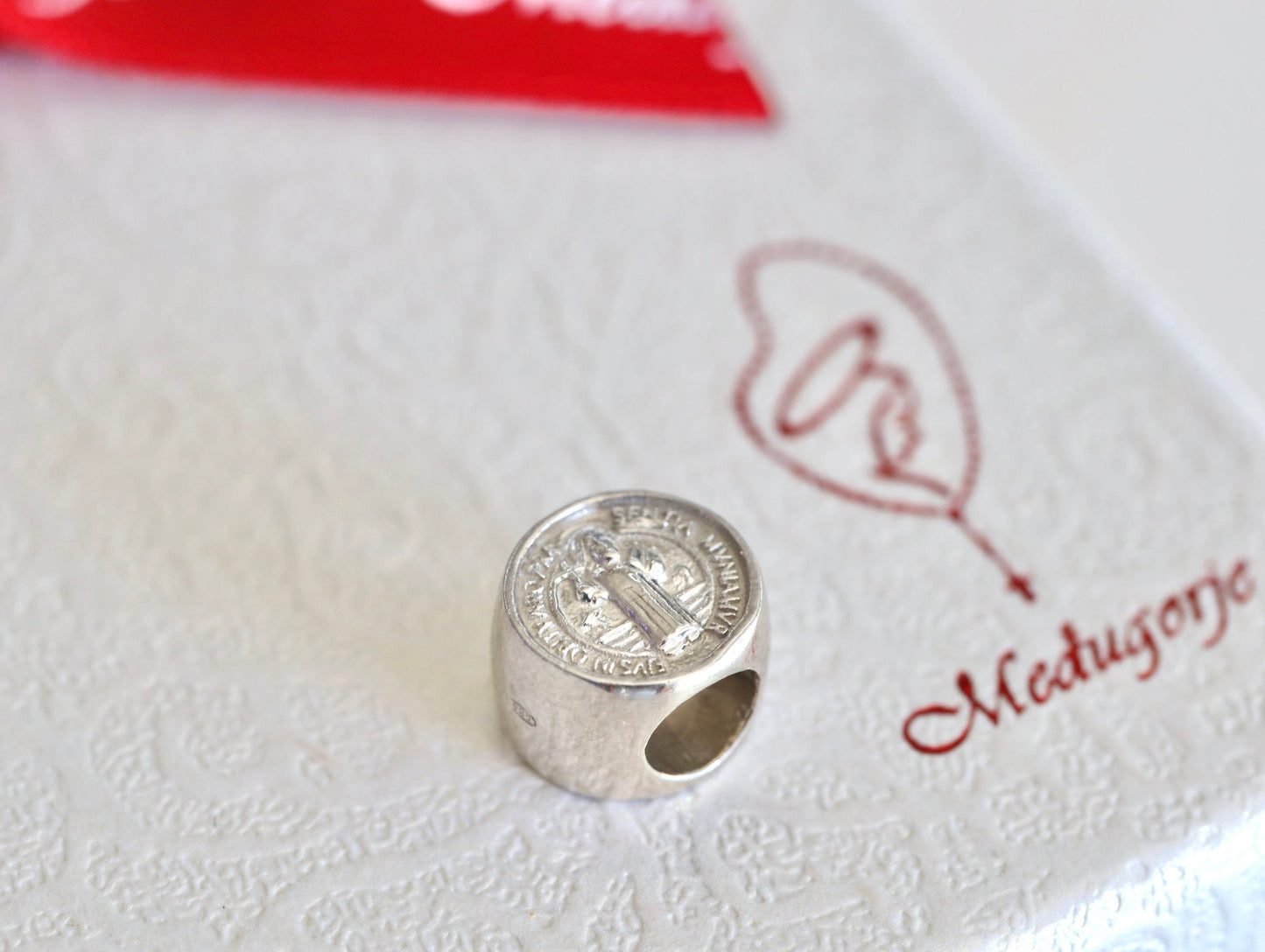 Saint Benedict pandora compatible bead, sterling silver 925 St Benedict charm, bracelet pendant,protection bead for bracelet, catholic charm