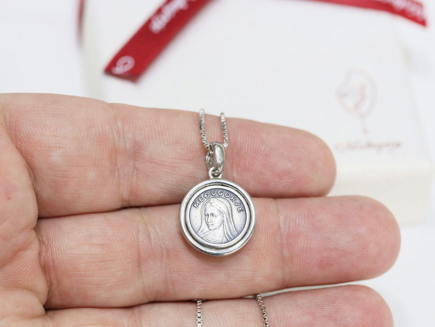 Medjugorje medal, Queen of Peace pendant, Virgin Mary medal, Scapular medal, Sacred Heart with Queen of Peace sterling silver 925 pendant
