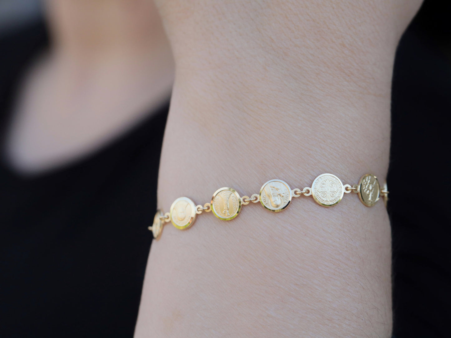 Pulsera con 11 santos católicos, pulsera de múltiples santos, pulsera de plata de ley 925 santos, pulsera católica llena de oro, encantos católicos