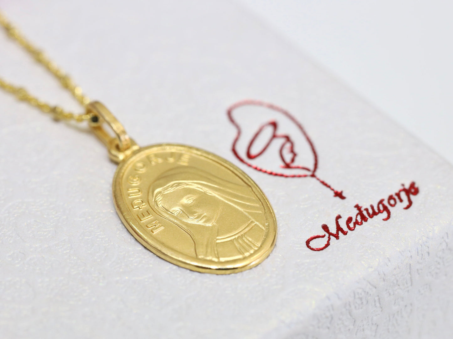 Medjugorje pendant, Queen of Peace pendant, gold filled Virgin Mary pendant 20 mm pendant of Virgin Mary of Medjugorje, 18 inch necklace