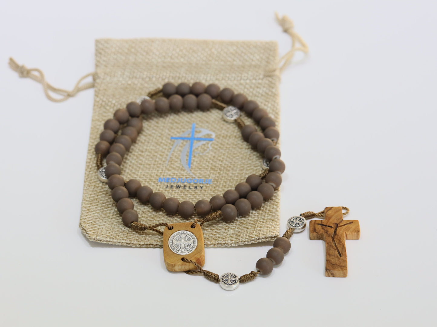 Saint Benedict rosary, brown beads St Benedict rosary, handmade rosary, olive wood rosary centerpiece, protection rosary, Medjugorje rosary