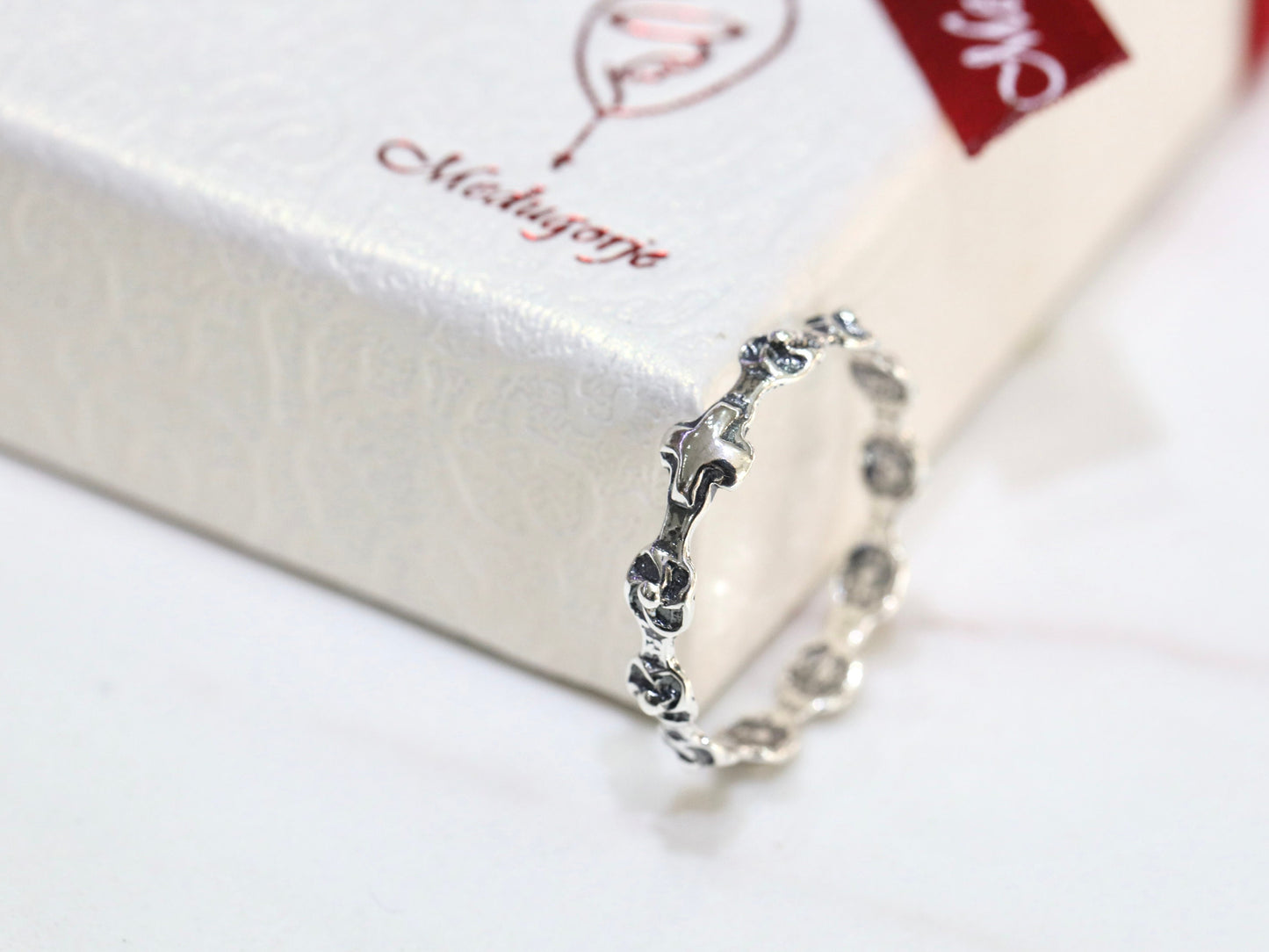 Rosary ring, cross ring ,vintage rosary ring, sterling silver rosary ring,dainty rosary ring with roses, floral rosary ring, ring for women