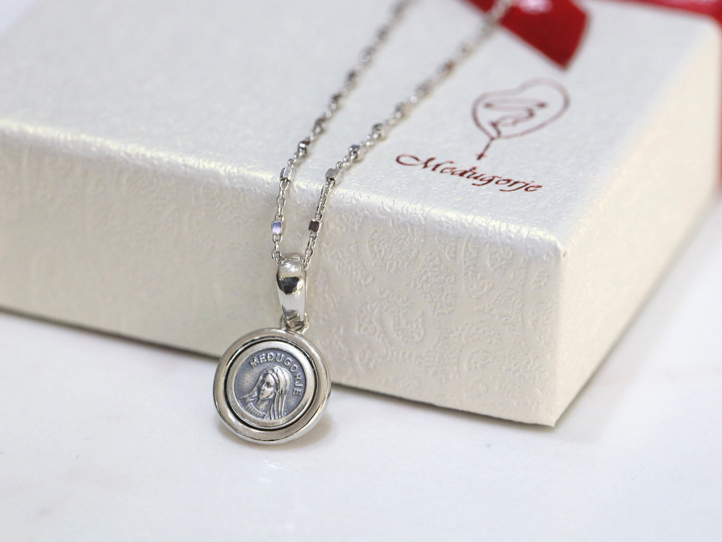 Miniature Medjugorje medal,Queen of Peace minimalist medal, sterling silver 925 Our Lady pendant, Virgin Mary dainty necklace pendant