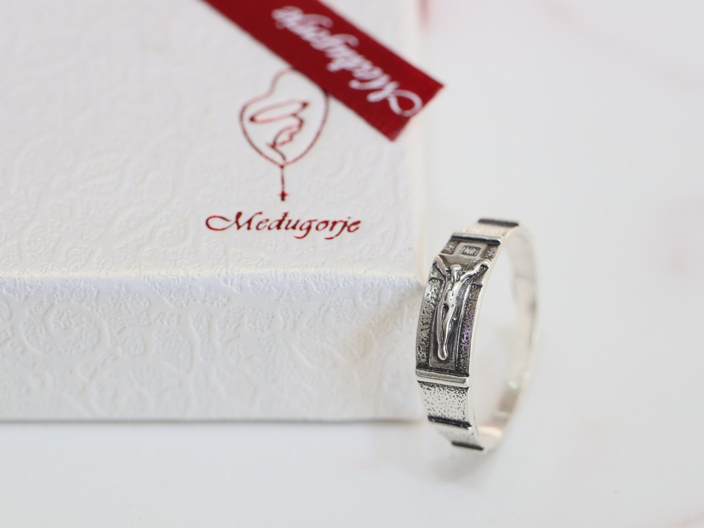 Anillo de rosario, anillo de rosario vintage con crucifijo, rosario antiguo de plata de ley 925, anillo de crucifijo, anillo de rosario de una década, anillo de oración católica