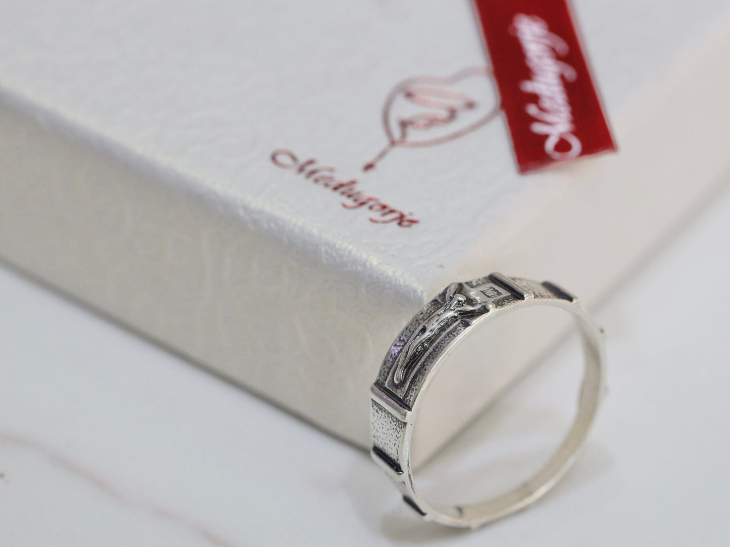 Anillo de rosario, anillo de rosario vintage con crucifijo, rosario antiguo de plata de ley 925, anillo de crucifijo, anillo de rosario de una década, anillo de oración católica