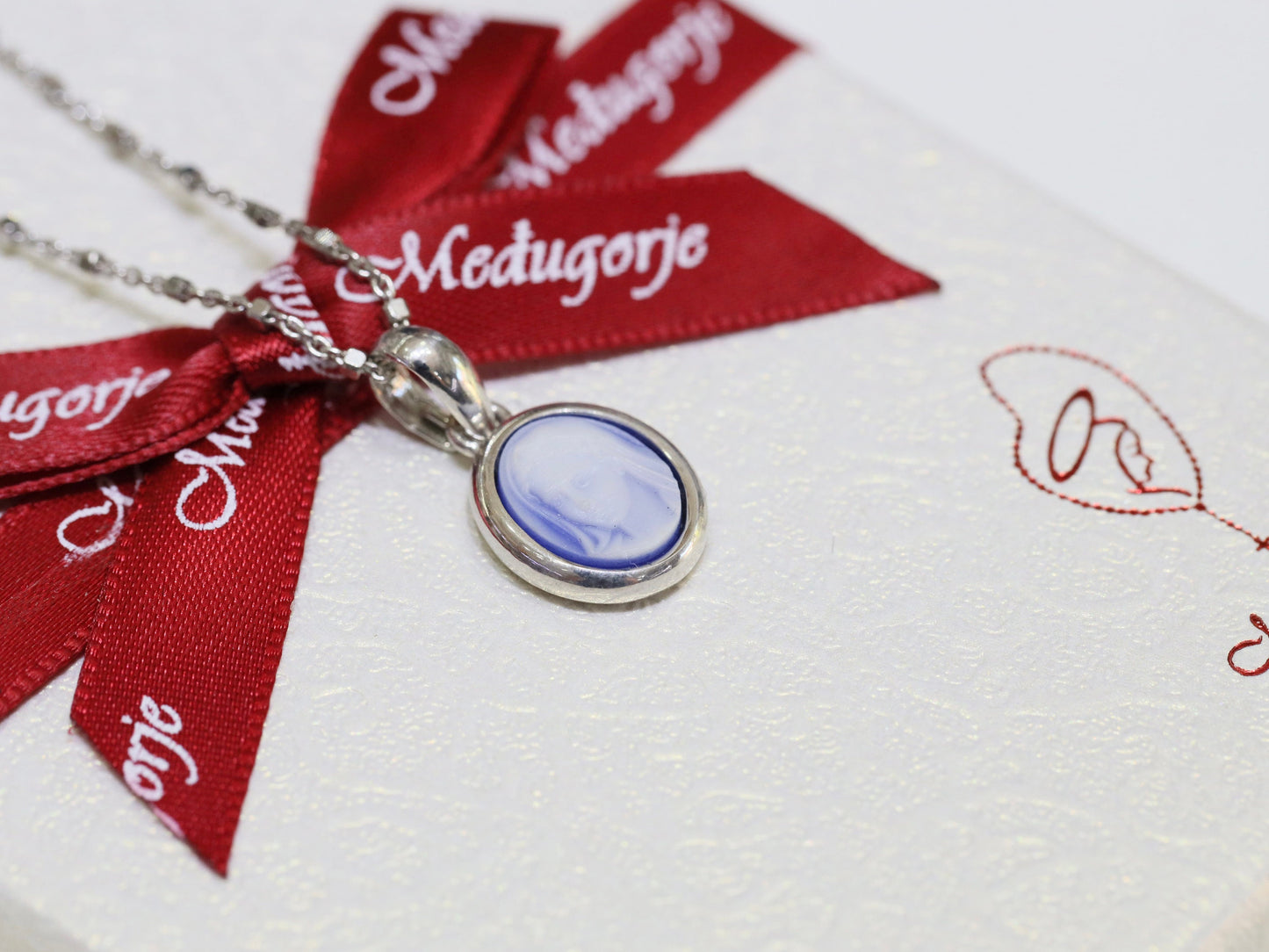 Medjugorje medal, miniature medal of Queen of Pece, sterling silver miniature cameo medal, Virgin Mary dainty necklace, minimalist pendant