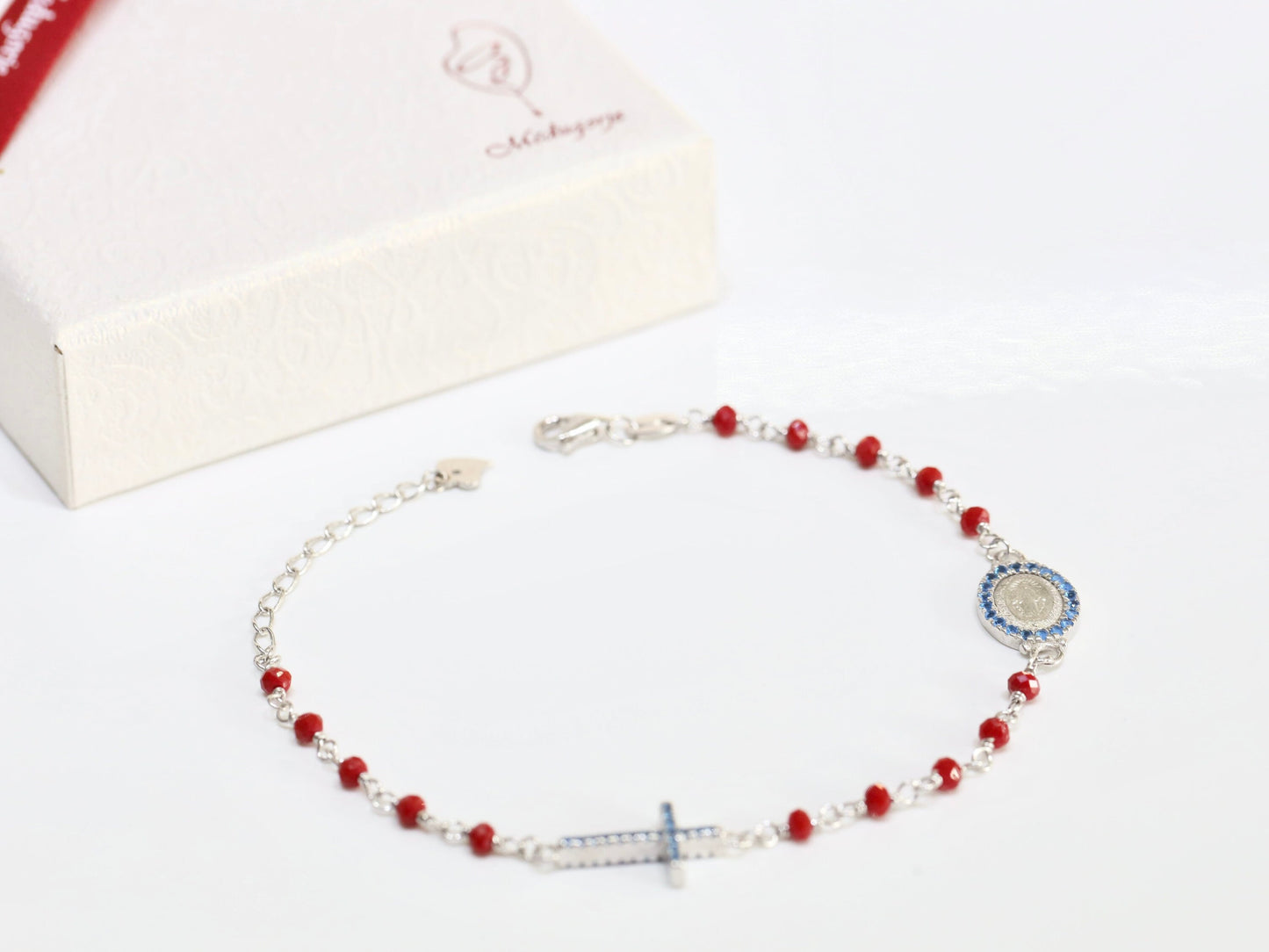 Pulsera rosario rojo, rosario plata de ley 925, regalo para mujer, pulsera con Medalla Milagrosa, pulsera coral rojo, rosario delicado para niña