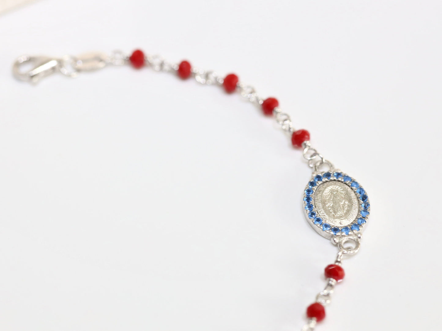 Pulsera rosario rojo, rosario plata de ley 925, regalo para mujer, pulsera con Medalla Milagrosa, pulsera coral rojo, rosario delicado para niña