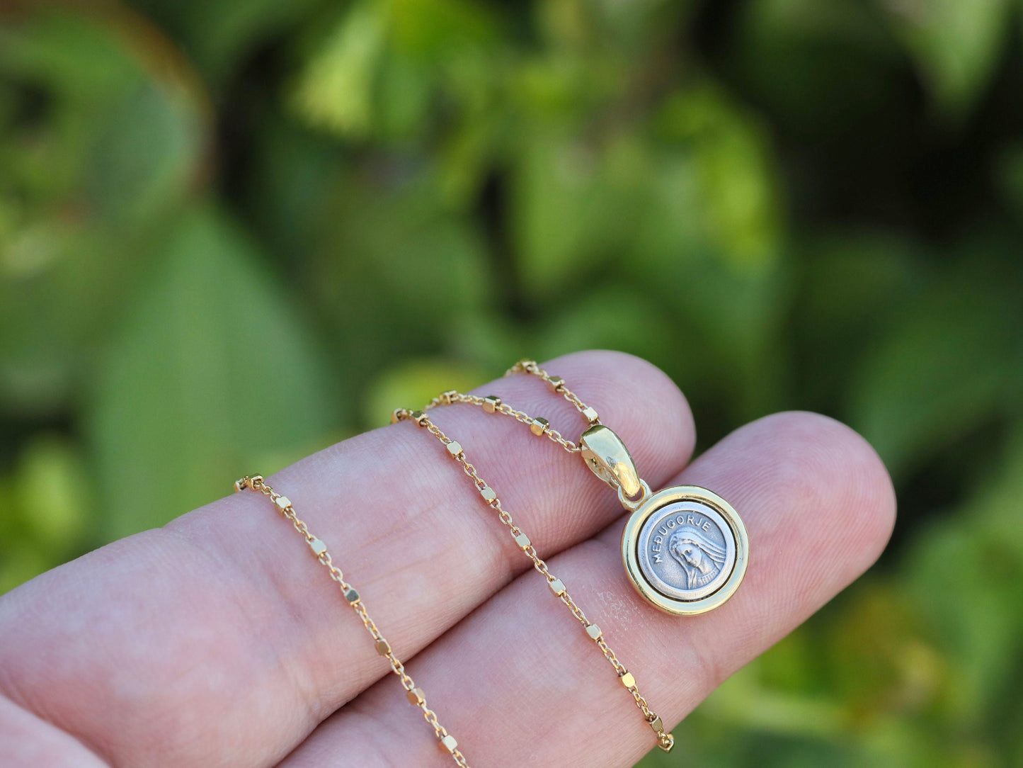 Medjugorje medal, Queen of Peace pendant, Virgin Mary miniature medal, Minimalist style, sterling silver 925 , gold plated, dainty charm