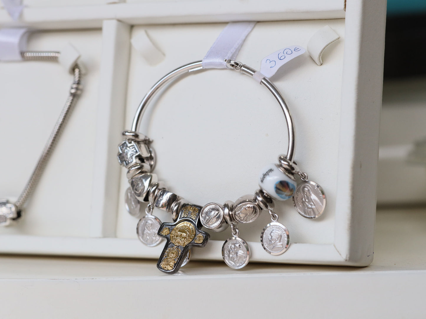 Encanto de pulsera de San Benito, encanto compatible con Pandora, encanto de momentos de plata de ley 925, colgante de pulsera de cruz de San Benito