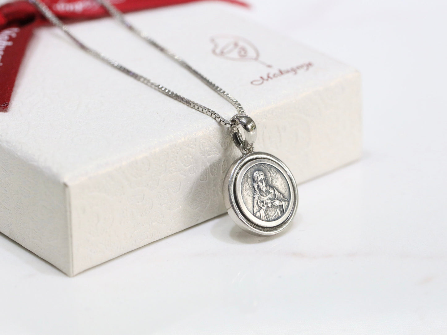 Medjugorje medal, Queen of Peace pendant, Virgin Mary medal, Scapular medal, Sacred Heart with Queen of Peace sterling silver 925 pendant