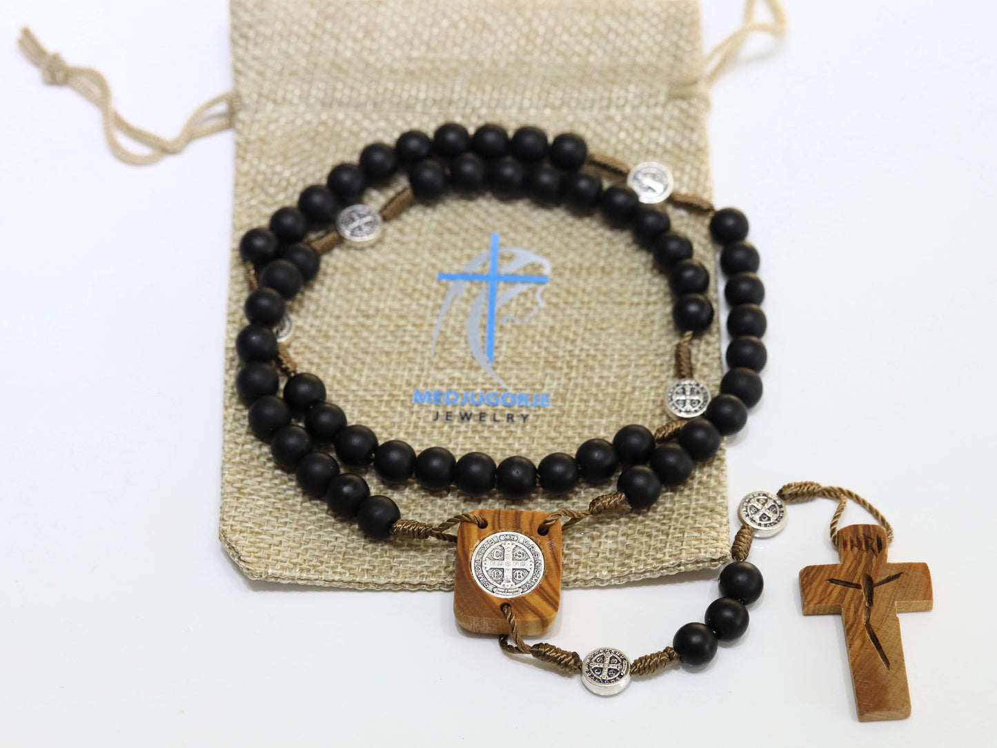 Rosario de San Benito, rosario negro de San Benito, rosario hecho a mano, rosario para mamá, rosario de pieza central de San Benito de madera de olivo, regalo para el hombre