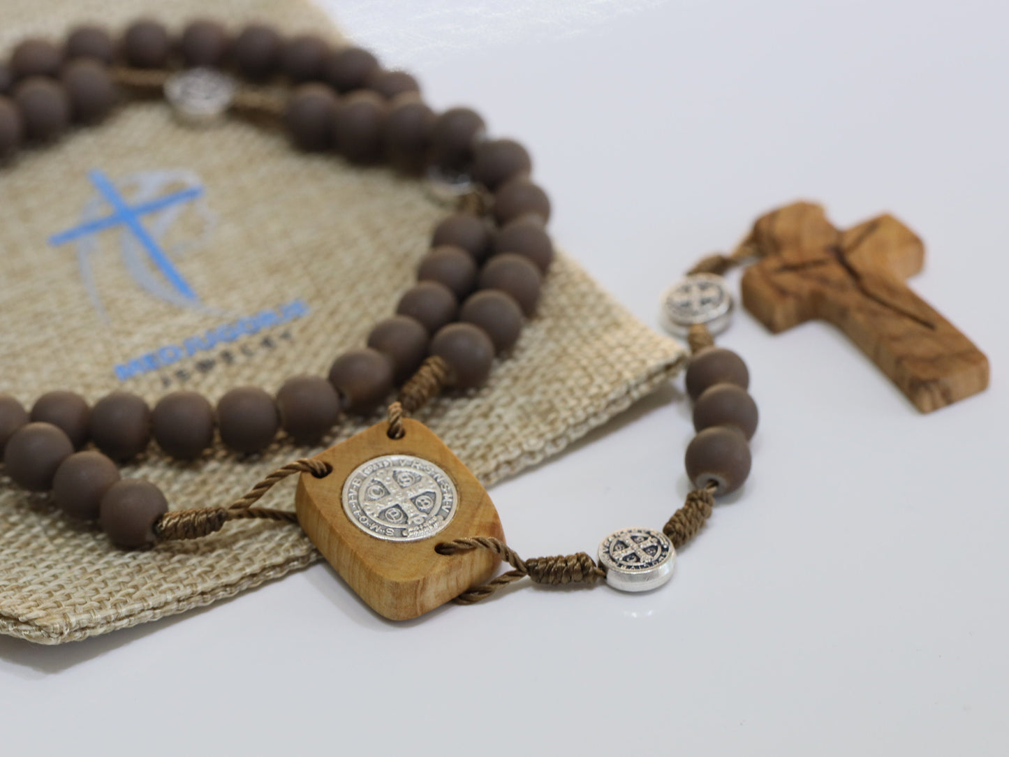 Saint Benedict rosary, brown beads St Benedict rosary, handmade rosary, olive wood rosary centerpiece, protection rosary, Medjugorje rosary