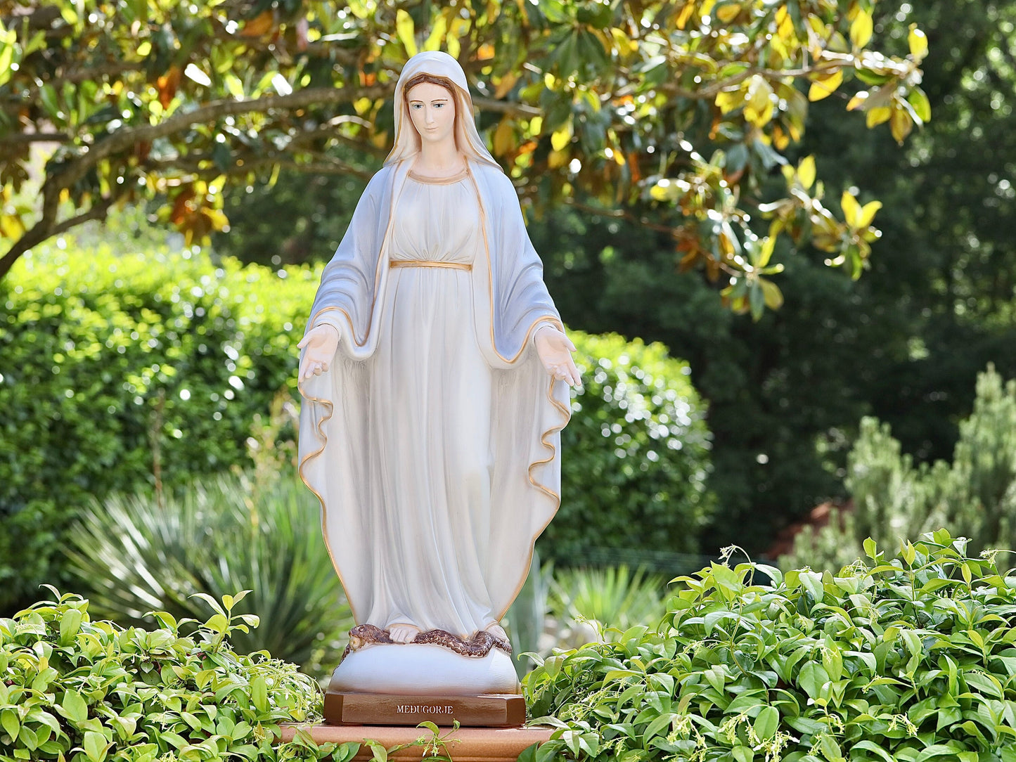 Estatua de Nuestra Señora, Estatua de la Virgen María de 80 cm / 31,5 pulgadas, Estatua de jardín de la Virgen María de Gracia, Estatua de la Medalla Milagrosa, Inmaculada Concepción