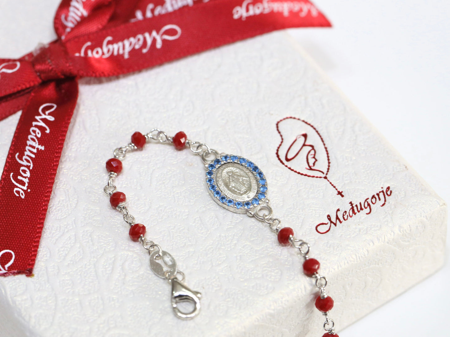 Pulsera rosario rojo, rosario plata de ley 925, regalo para mujer, pulsera con Medalla Milagrosa, pulsera coral rojo, rosario delicado para niña