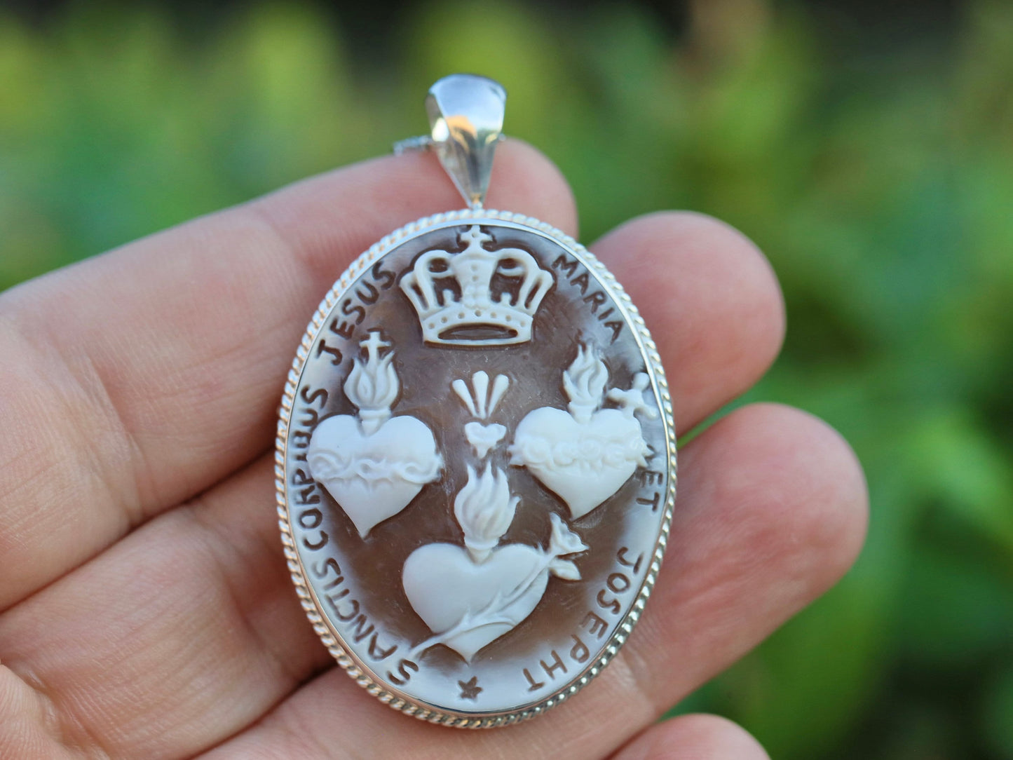 Medalla Sagrado Corazón, medalla Inmaculado Corazón, Castísimo Corazón de San José, medalla cameo, plata de ley 925, medalla católica, 3 sagrados corazones
