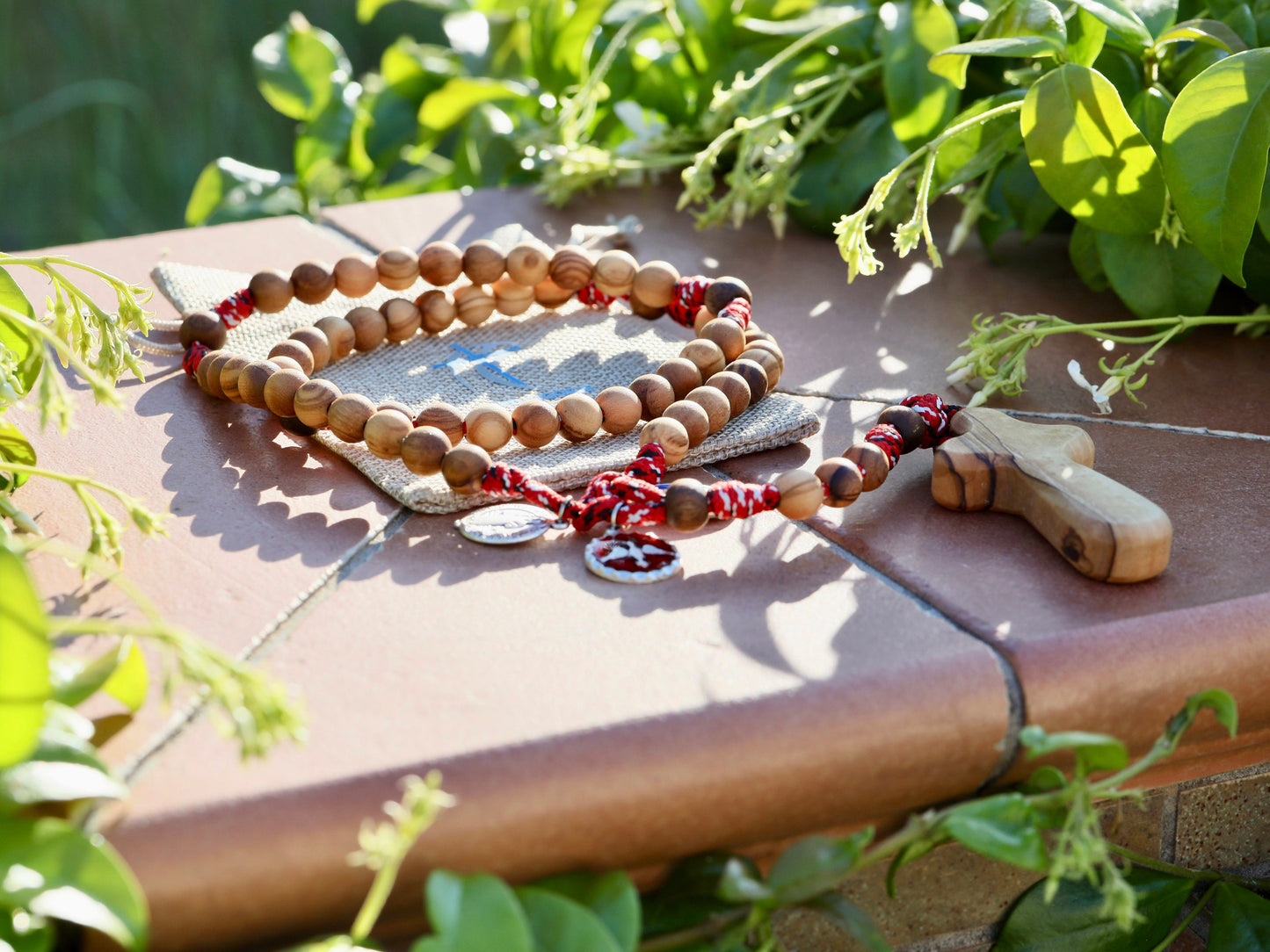 Wooden rosary, paracord rosary, tactical rosary, Holy Spirit, Queen of Peace, Saint Benedict, olive wood comfort cross, meditation rosary