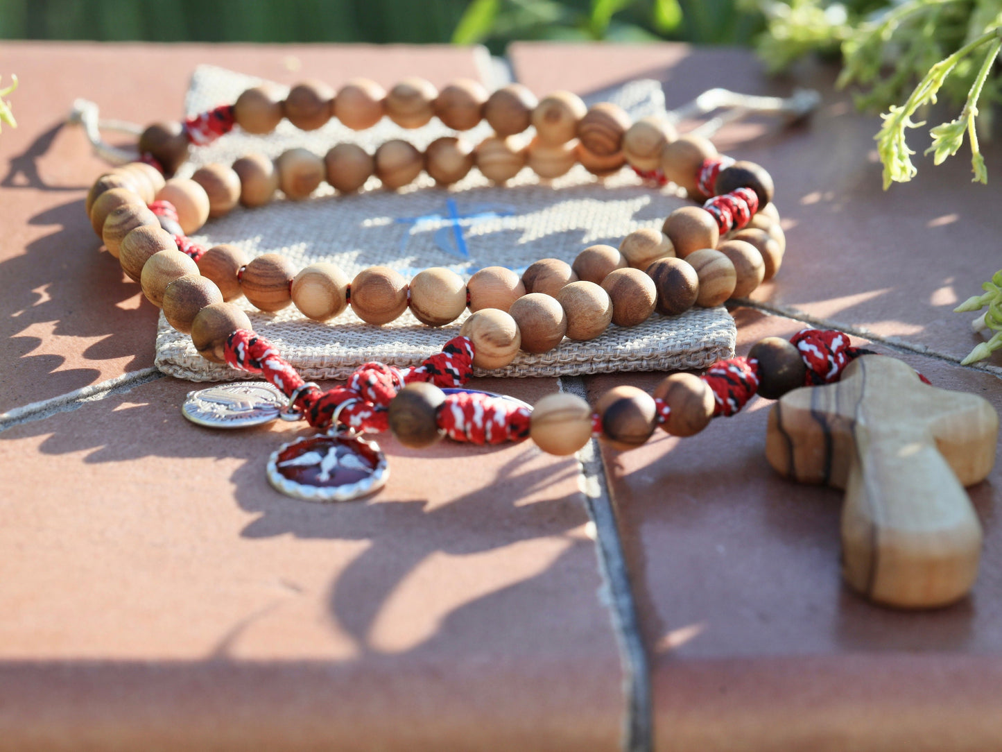 Wooden rosary, paracord rosary, tactical rosary, Holy Spirit, Queen of Peace, Saint Benedict, olive wood comfort cross, meditation rosary