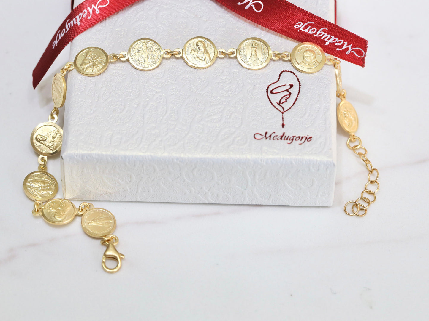 Pulsera con 11 santos católicos, pulsera de múltiples santos, pulsera de plata de ley 925 santos, pulsera católica llena de oro, encantos católicos