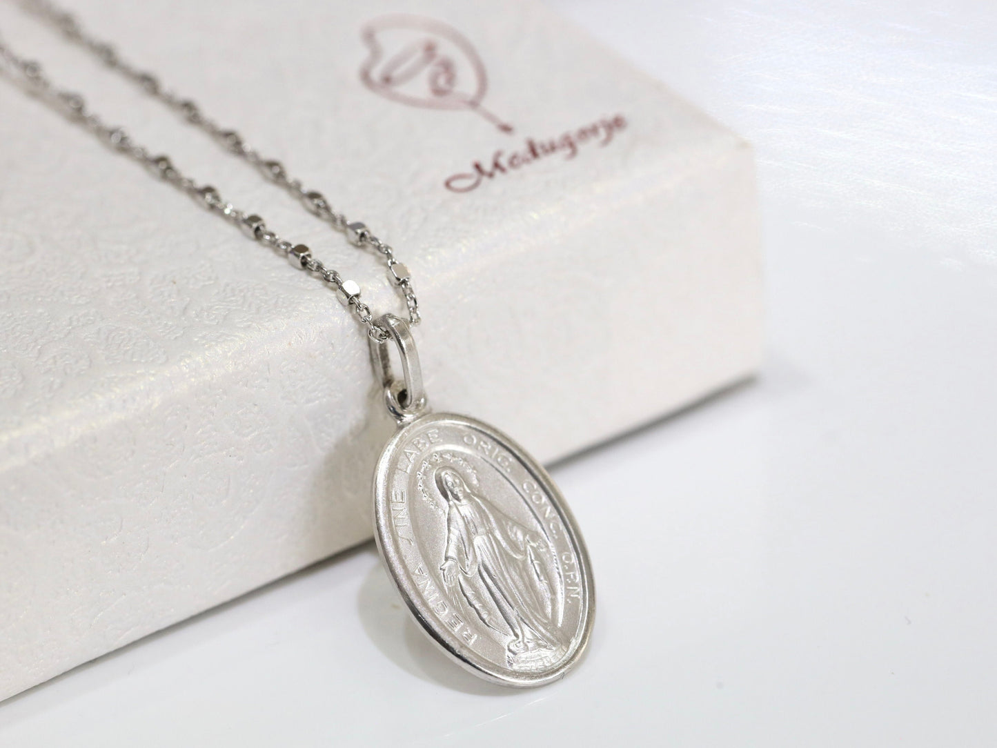 Medium size Miraculous Medal, Sterling silver Our Lady of Grace pendant, Miraculous Medal charm, Detailed Miraculous Medal from Medjugorje